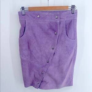 Understated lavender suede leather asymmetrical snap pencil skirt sz 2